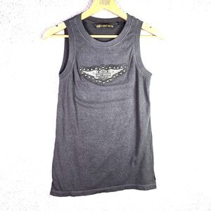 Harley Davidson Charcoal Gray Studded Logo Muscle Tank Top Moto Biker Chic Small